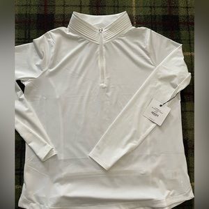 Chalk White Mock long sleeve NWT UPF micro pleated collar golf Belyn Key